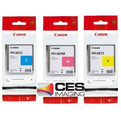 PFI007 Canon Pigment Ink Tanks 90ml 3Pack Colors